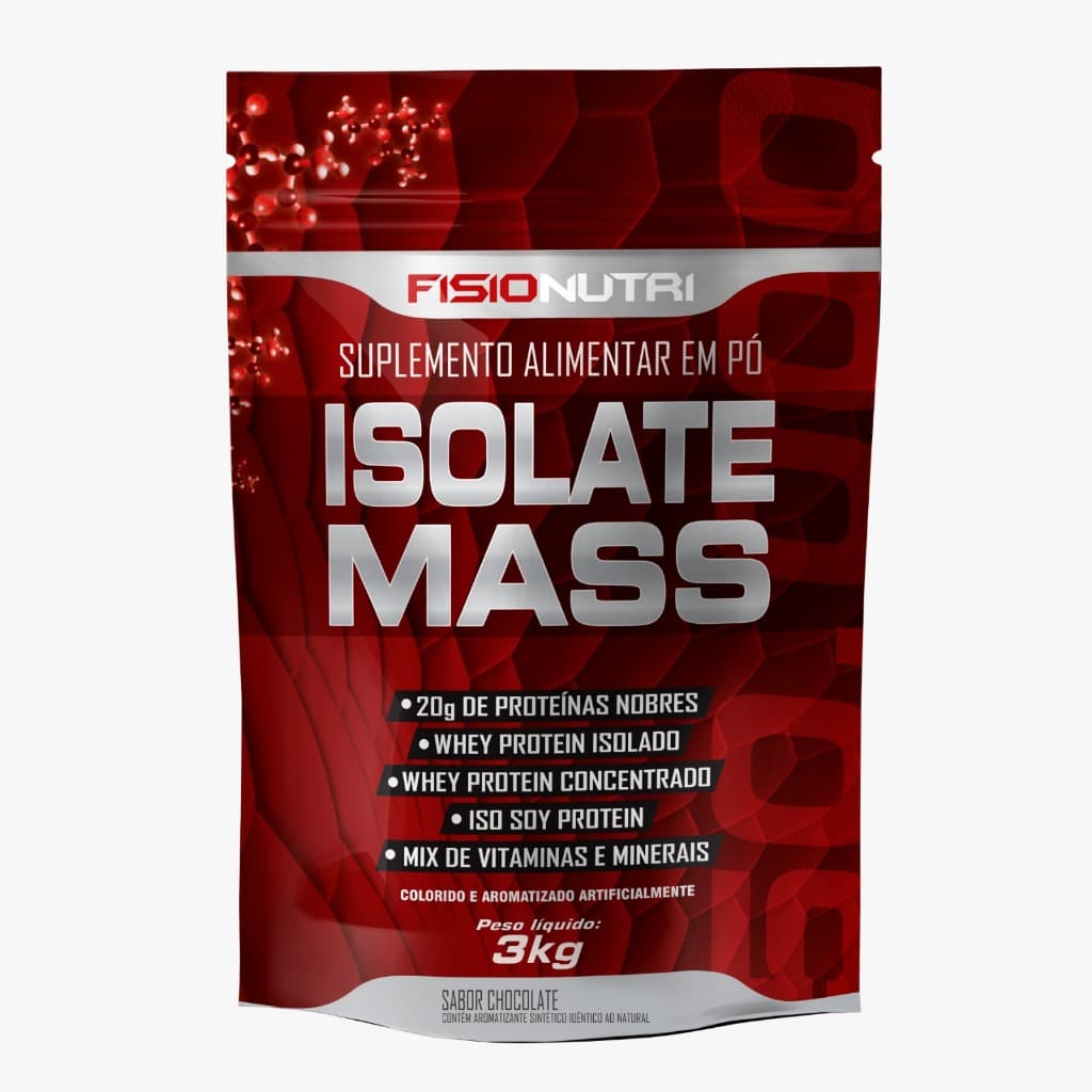 Hipercalórico Isolate Mass 3kg Fisionutri Whey Isolado Ganho de Massa Chocolate Morango