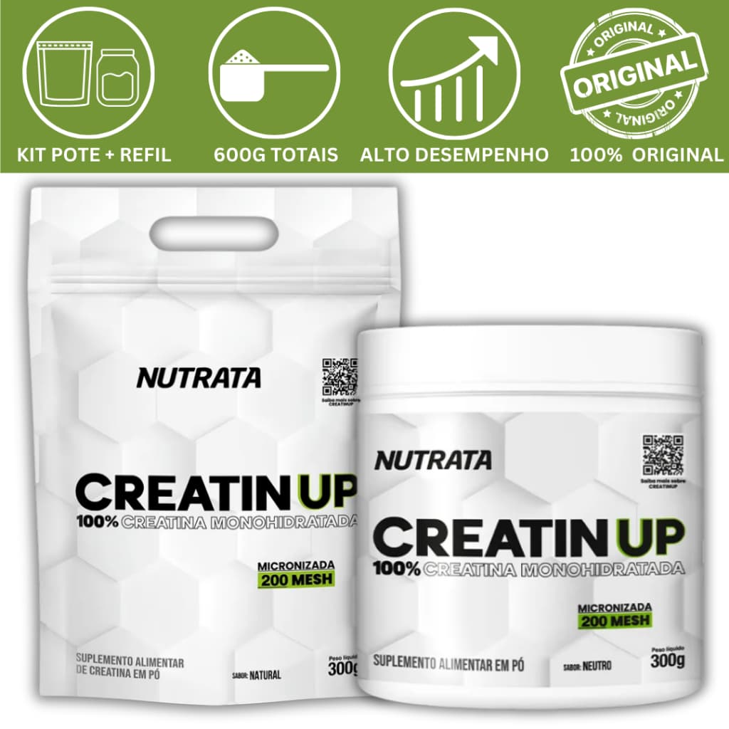 KIT CREATINA MONOHIDRATADA  (1 CREATINA UP  POTE 300G + 1 CREATINA UP REFIL 300G) - NUTRATA