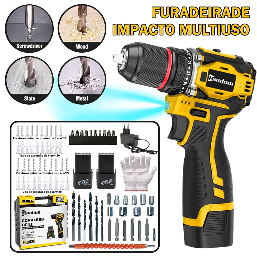 Parafusadeira Furadeira 21V 700W 2 Baterias Com Caixa De Armazenamento 2 Cores Disponíveis Kit Parafusadeira Elétrica