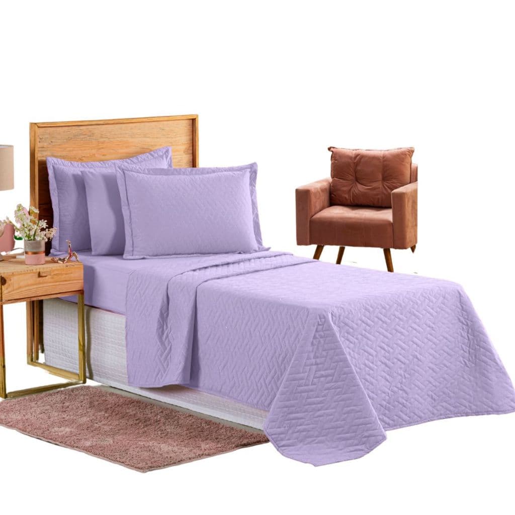 Colcha Cobre Leito Coxa Jogo Roupa Cama Edredom Solteiro 2 Pçs Fronha Matelado Quarto Criança Lilas