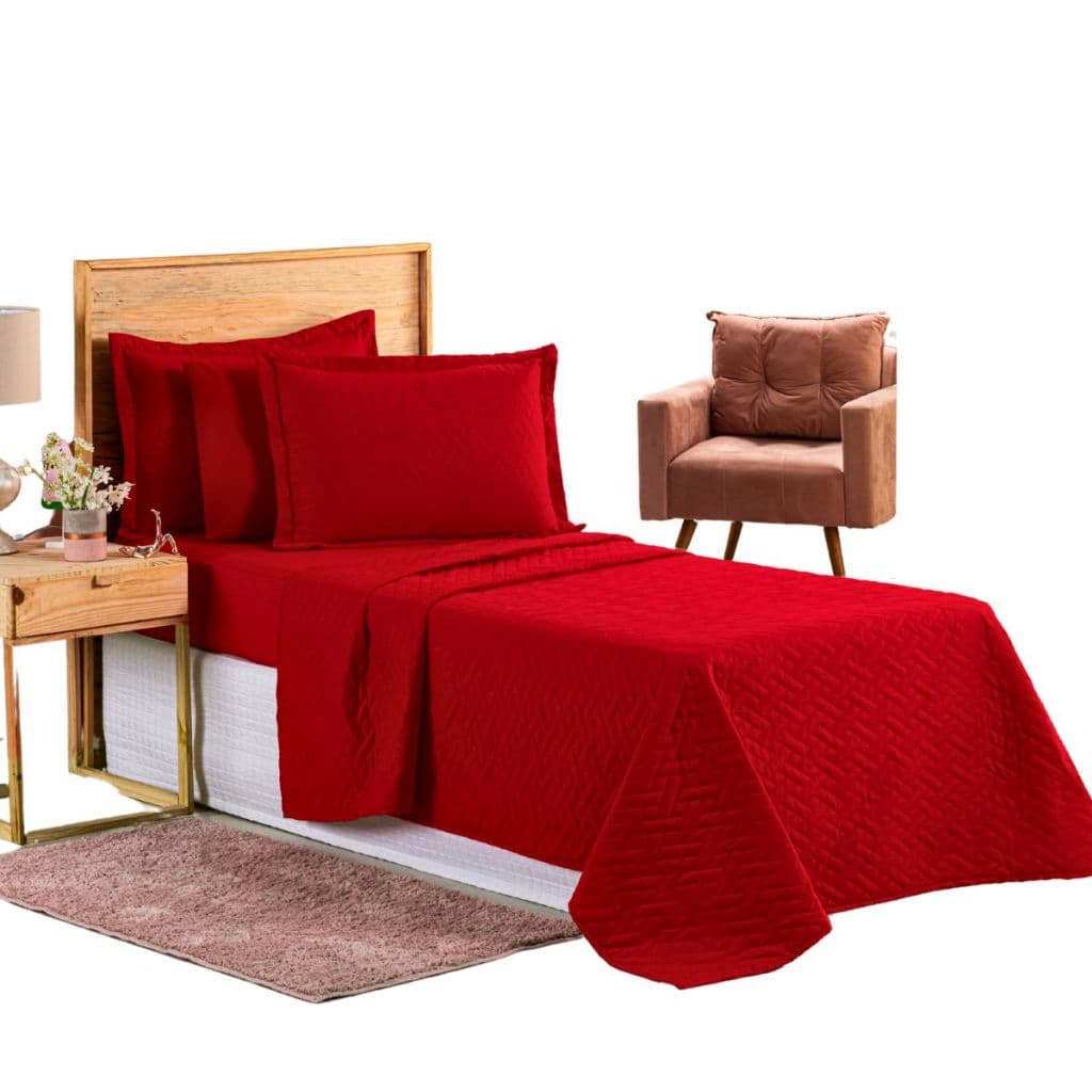 Colcha Coxa Cobre Leito Jogo Roupa Cama Infantil Solteiro 2Pç Matelado Fronha Macio Criança Vermelho
