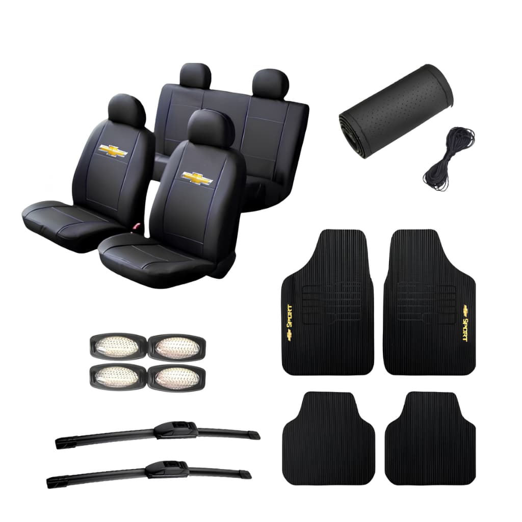 Kit Capa Couro Banco Carro Tapete Volante Palheta Chevrolet Celta Classic Costa Prisma Meriva