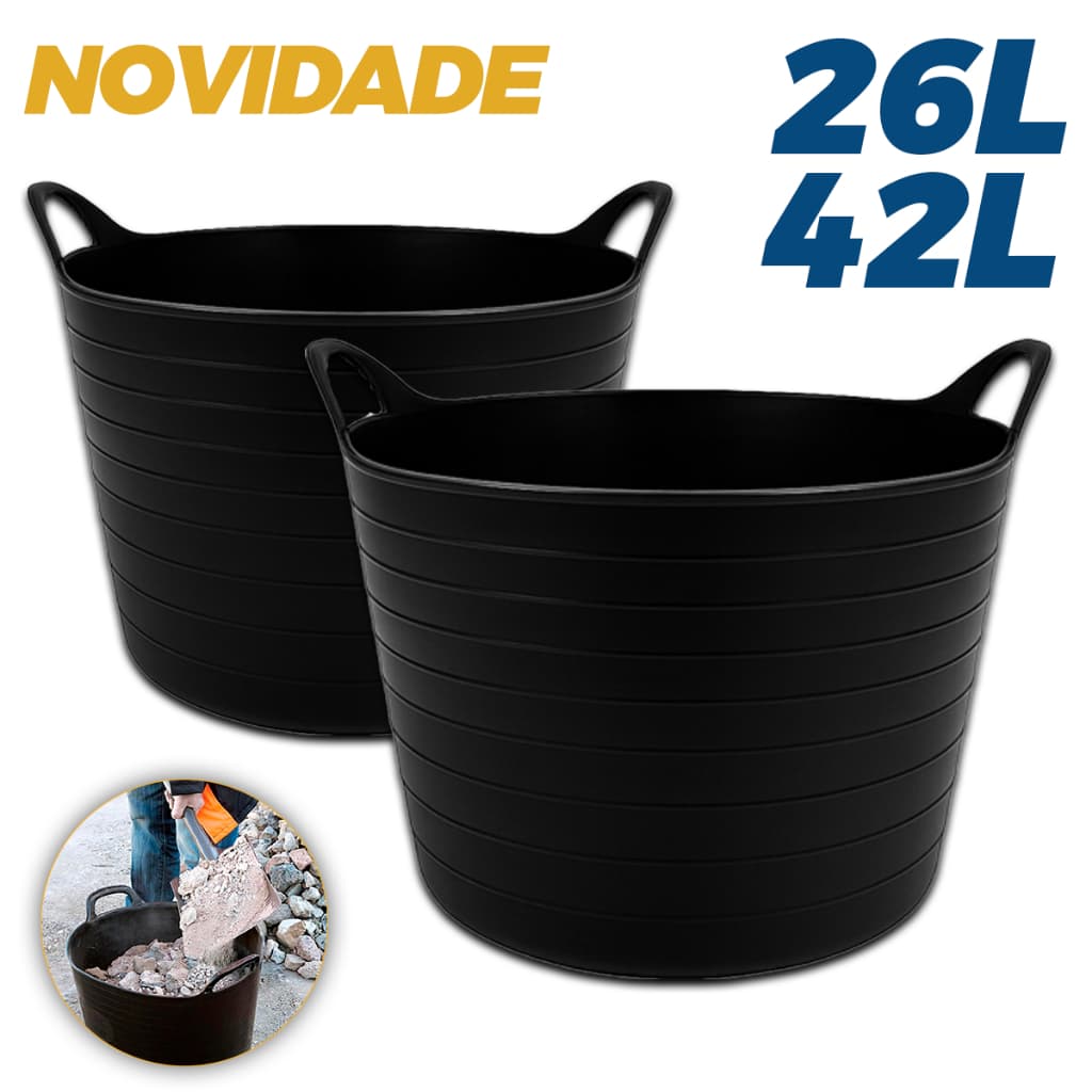 Balde Dobrável Maleável Flexível Cortag C/ Alças 26L/42L P/ Argamassa Obras Entulhos Pedreiros