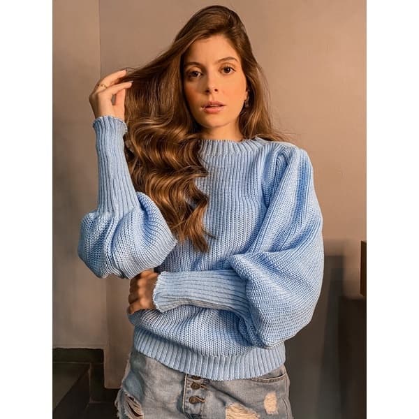 Blusa ELEGANTE  manga bufante moda tricot moda inverno blusa feminina inverno