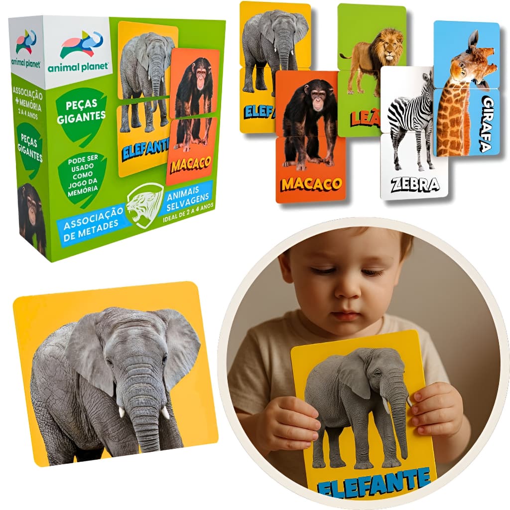 Jogo Da Memória Infantil Animais Peças Gigantes Jogo Educativo  Para Crianças De 2 a 4 Anos