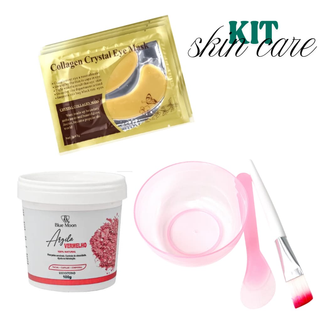 Kit Skin Care Argila Facial + Máscara de Colágeno + Tigela com Espátula e Pincel | kit Skin Care