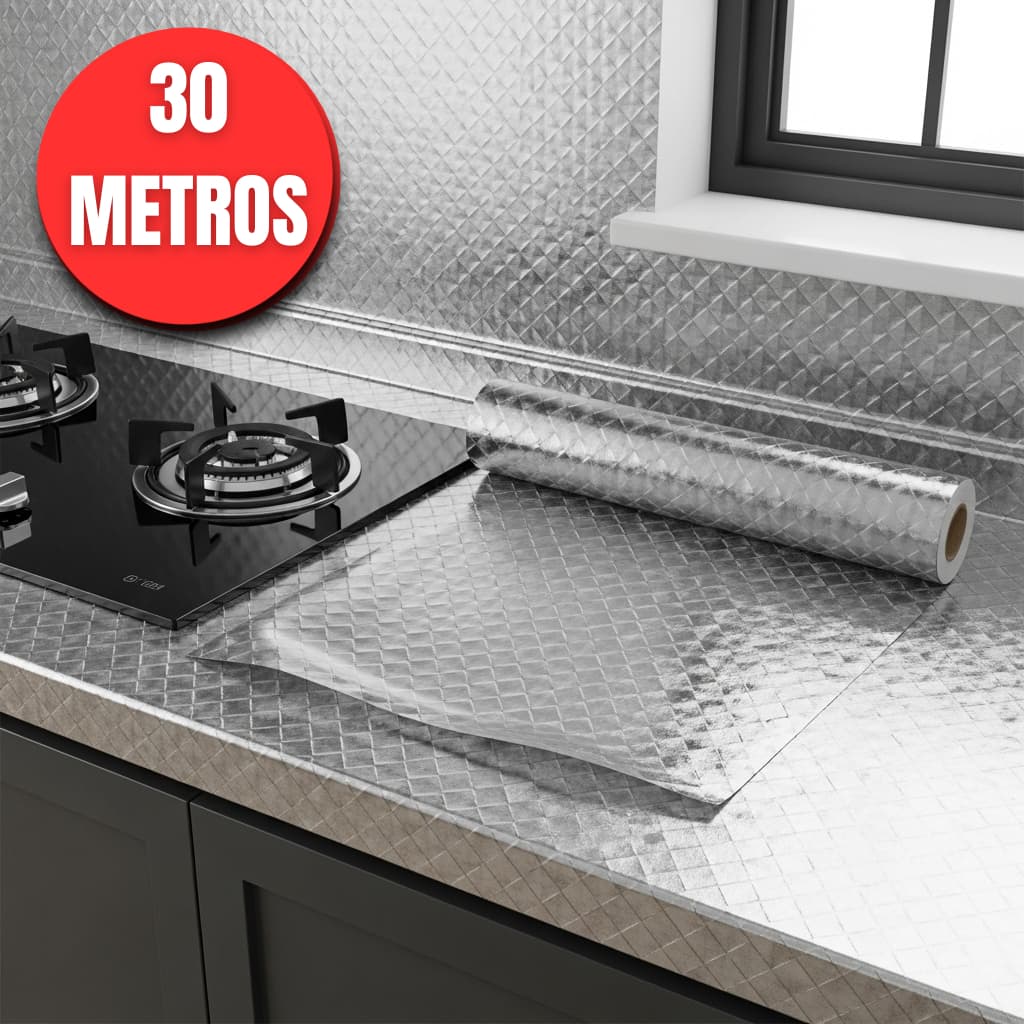 Papel Adesivo Alumínio 10/20/30 Metros Metalizado 3D Autocolante Impermeável Renove Sem Reforma!