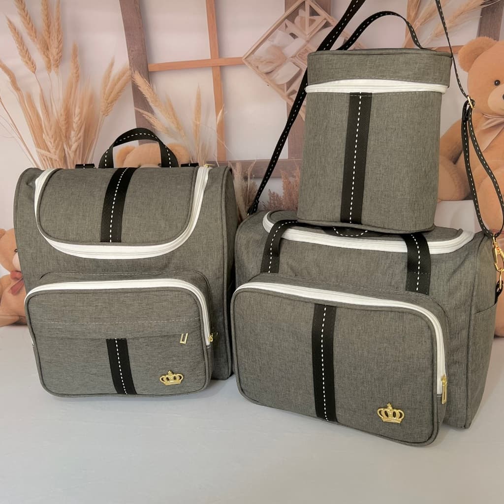 Kit Silver Black Bolsas Maternidade Impermeaveis com Porta Mamadeira