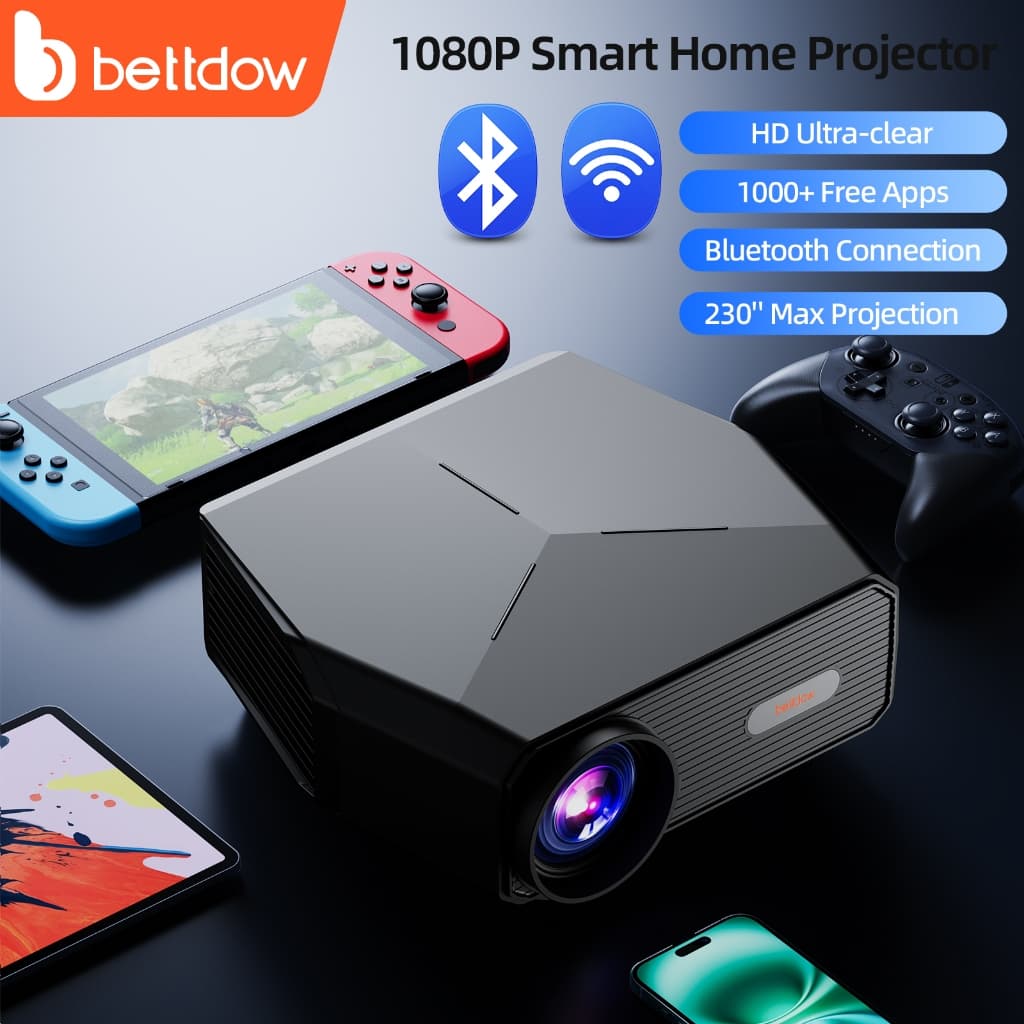 BETTDOW Nativo 1080p 4k projetor 5G wifi bluetooth filme ao ar livre android projetor 200 "display 15000lM projetor