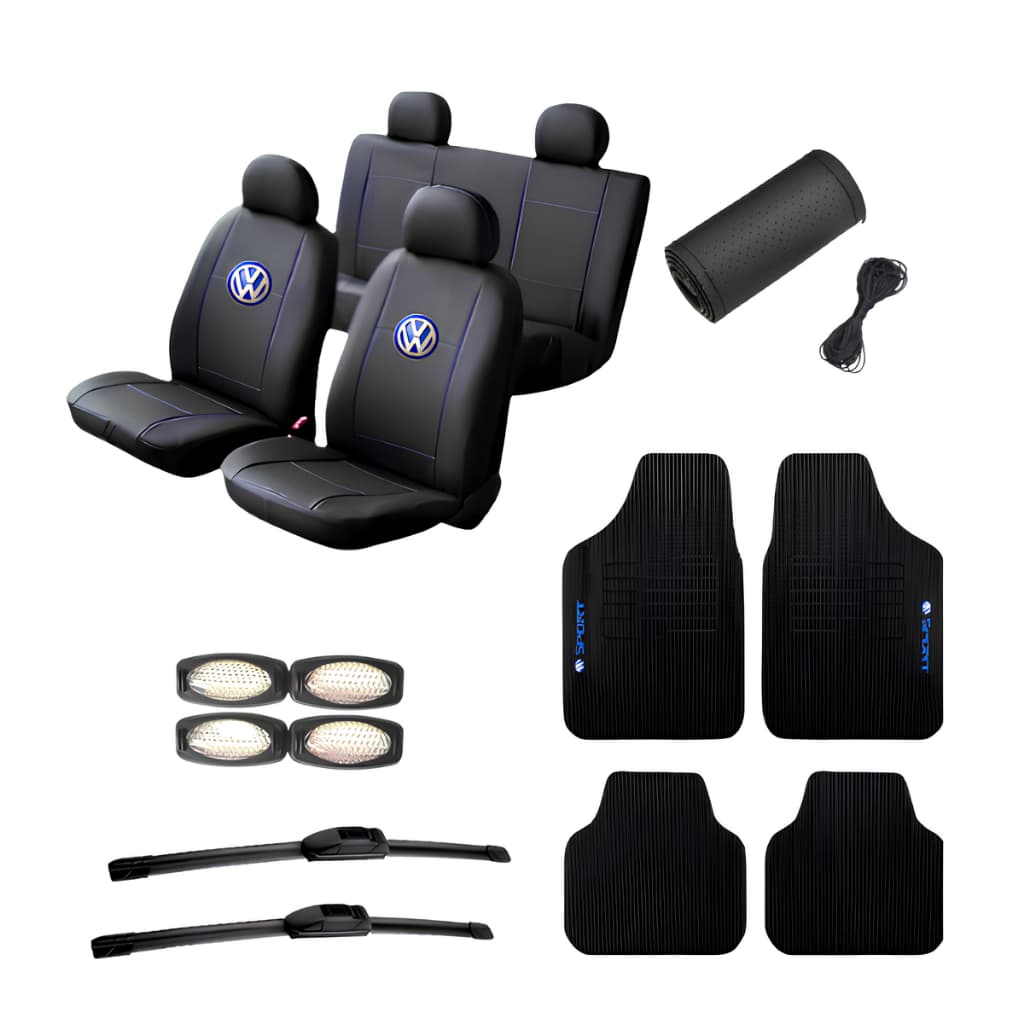 Kit Capas Banco Couro Carro Volkswagen Tapete Palheta Spacefox Voyage Parati Santana