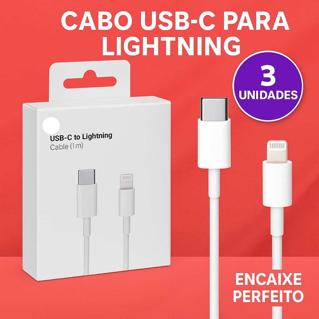 kit com 3 Cabos Para IPhone Turbo De Máxima Resistencia