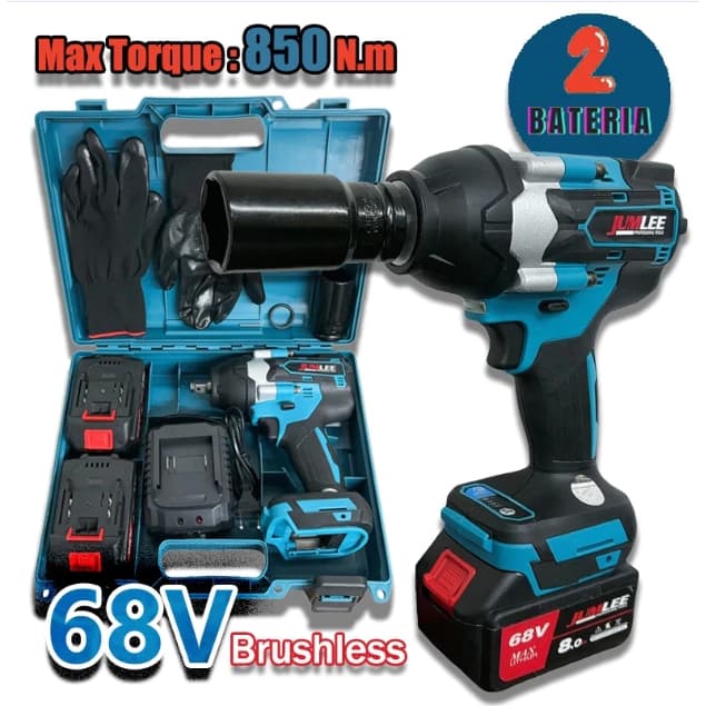 Parafusadeira E Furadeira De Impacto Solta Pneus Camiao 68v Brushless 850N.m + Luvas de protecção + 32MM sleeve