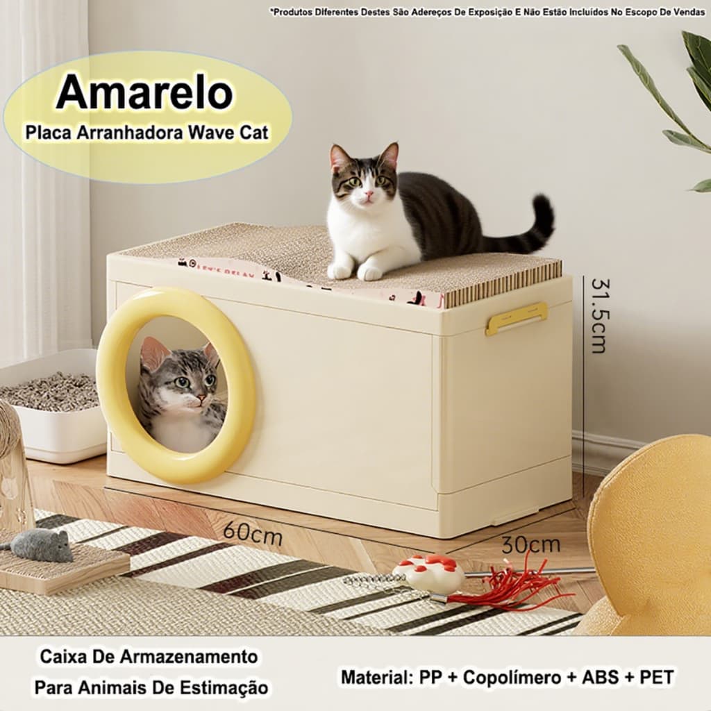 Casa para Gatos Multifuncional de Grande Porte em Plástico com Arranhador para Gatos