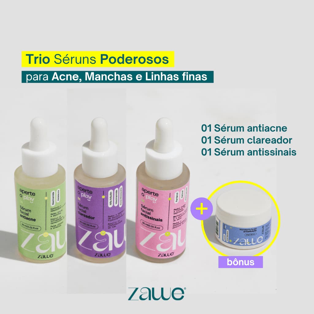 Kit Trio de Serum Facial Antiacne Serum Clareador de Manchas Serum Antissinais + Hidratante Facial