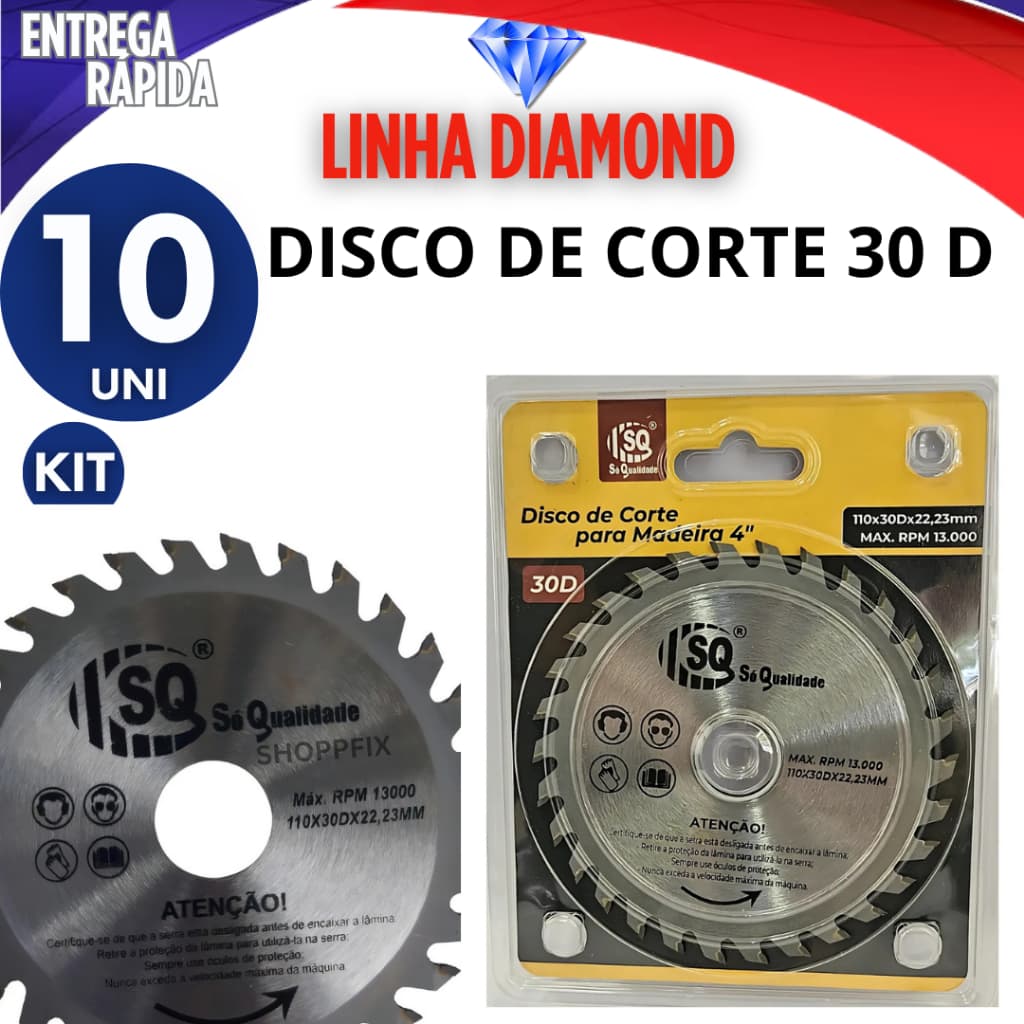 KIT 10 DISCOS DE CORTE 30 DENTES PARA MADEIRA 4" SERRA CIRCULAR PEDREIRO CONSTRUÇAO