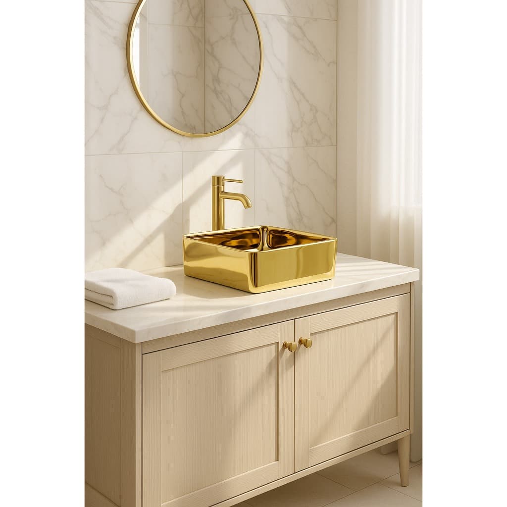 Cuba De Apoio Quadrada Slim 36cm Gold Dourada Everfort