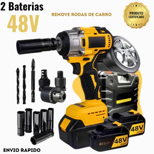 Kit Chave De Impacto Profissional Com Maleta 2 Bateria 48v Parafusadeira Furadeira Sem fio Completa
