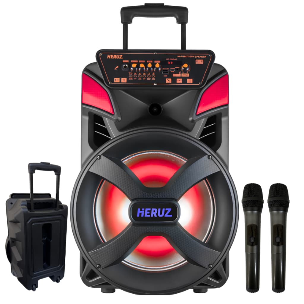 Caixa de Som Amplificada Grande 2000W PMPO + 2 Microfones Sem Fio