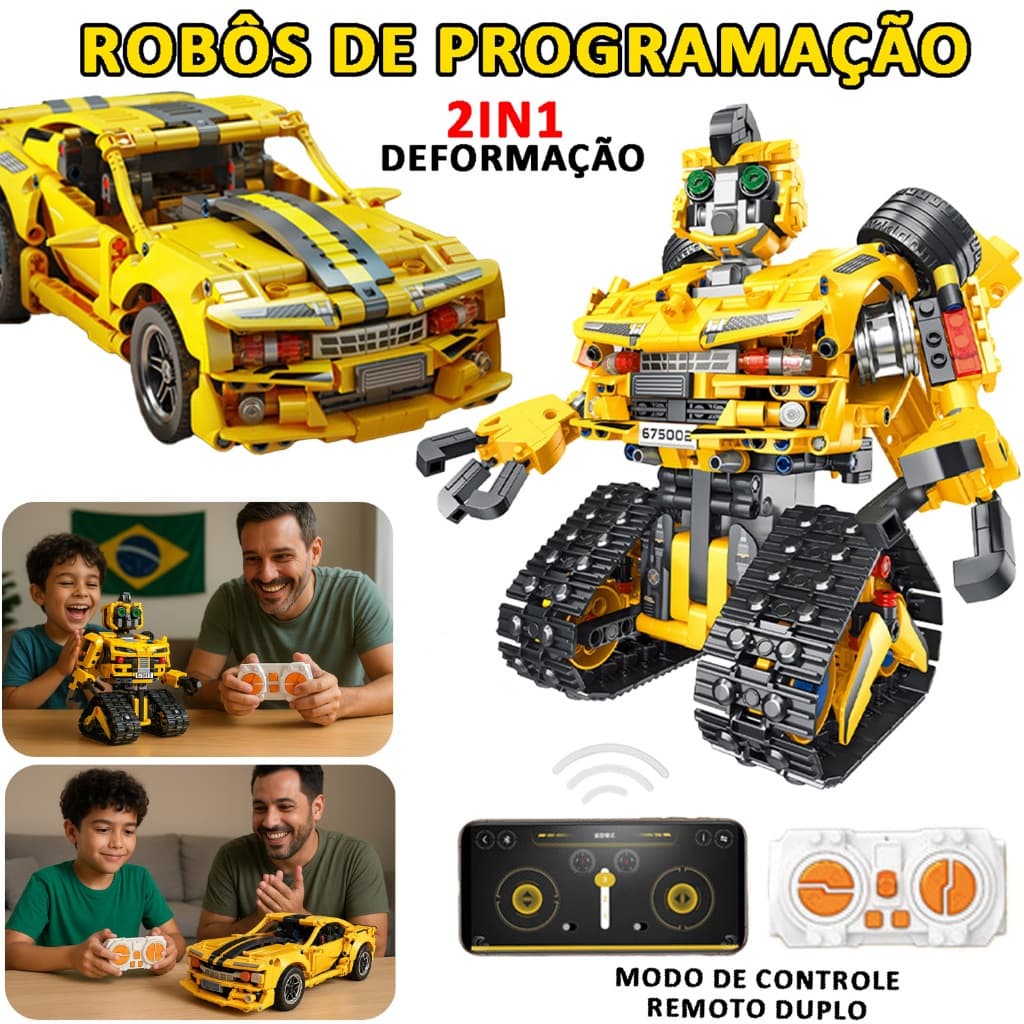Robô De Controle Remoto E App Blocos De Montar Carro 2 Em 1
