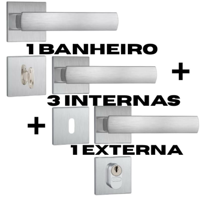 Kit 3 Fechaduras Internas + 1 Fechadura Banheiro + 1 Fechadura Externa Aço Escovado Stam Maquina 40mm