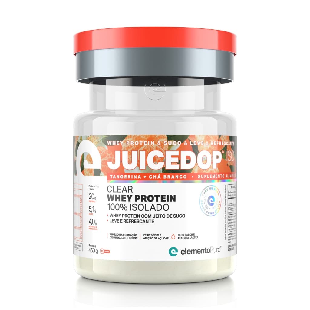 Whey Protein JUICEDOP ISO Clear Whey Protein 100% Isolado Pote 450g elementoPuro Whey Jeito de Suco