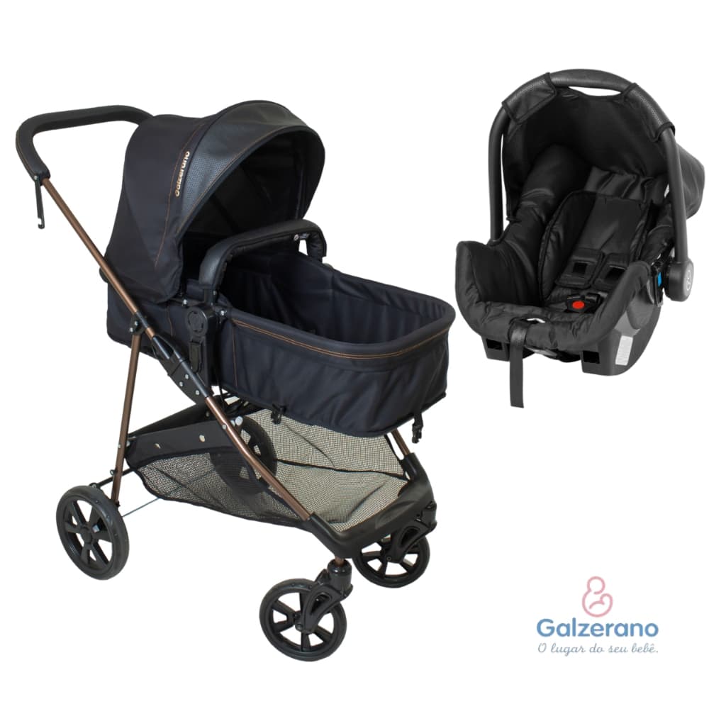 Carrinho de Bebê 3 em 1 Reversível + Bebê Conforto Galzerano Carro Infantil Napoli Passeio com Cinto