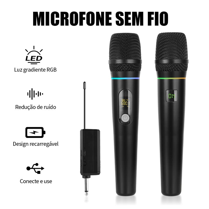 Microfone sem fio profissional RG-U2S Microfone sem fio recarregável