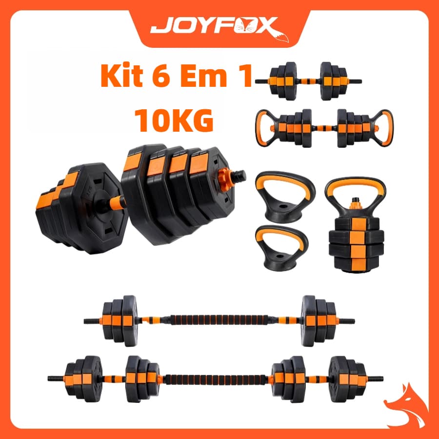 JOYFOX Halteres de musculação 10kg Kit Halteres Barras Kettlebell Peso Musculação 6 em 1 halteres