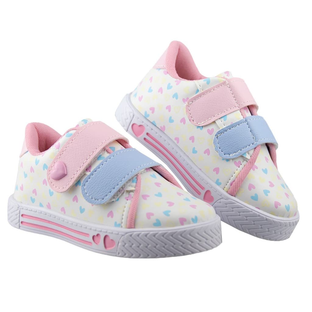 Tênis Infantil Menina Coração Slip On Calce Fácil Confortável Escolar Casual Candy Color Estiloso Volta as Aulas 20/27