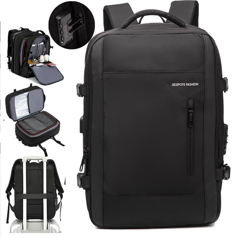jiesipoteMens trabalho backpack strap expansão capacidade impermeável SUB combinação bloqueio