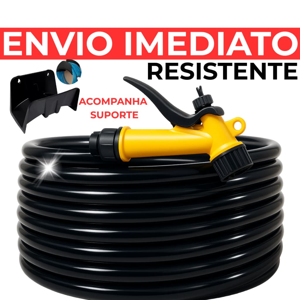 Mangueira Jardim 30,20,15,10 Metros Resistente Flexivel 7/16 Esguicho Suporte de Parede Enrolador
