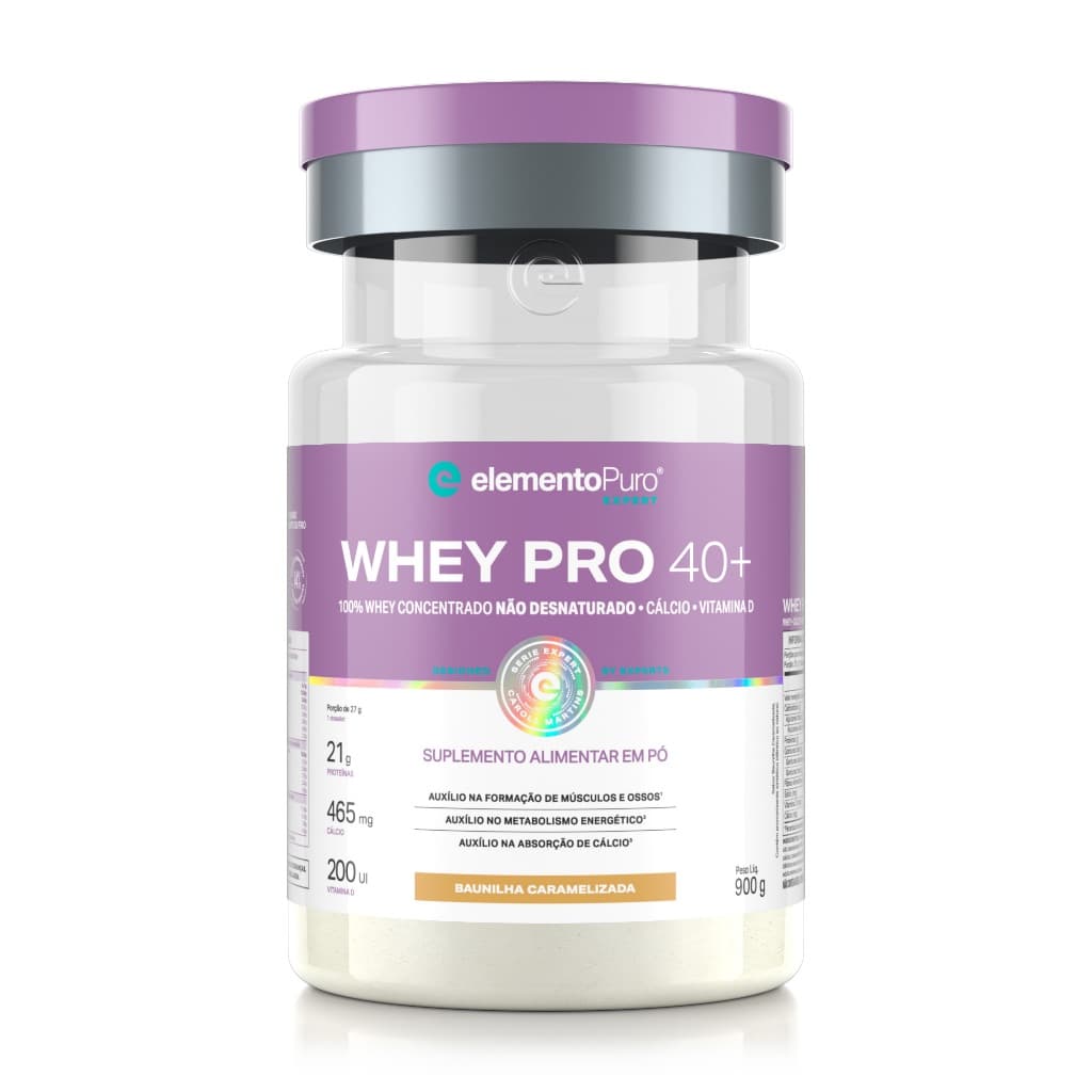 Whey Protein WHEY PRO 40+ 900g Whey Concentrado Não Desnaturado + Cálcio + Vitamina D elementoPuro