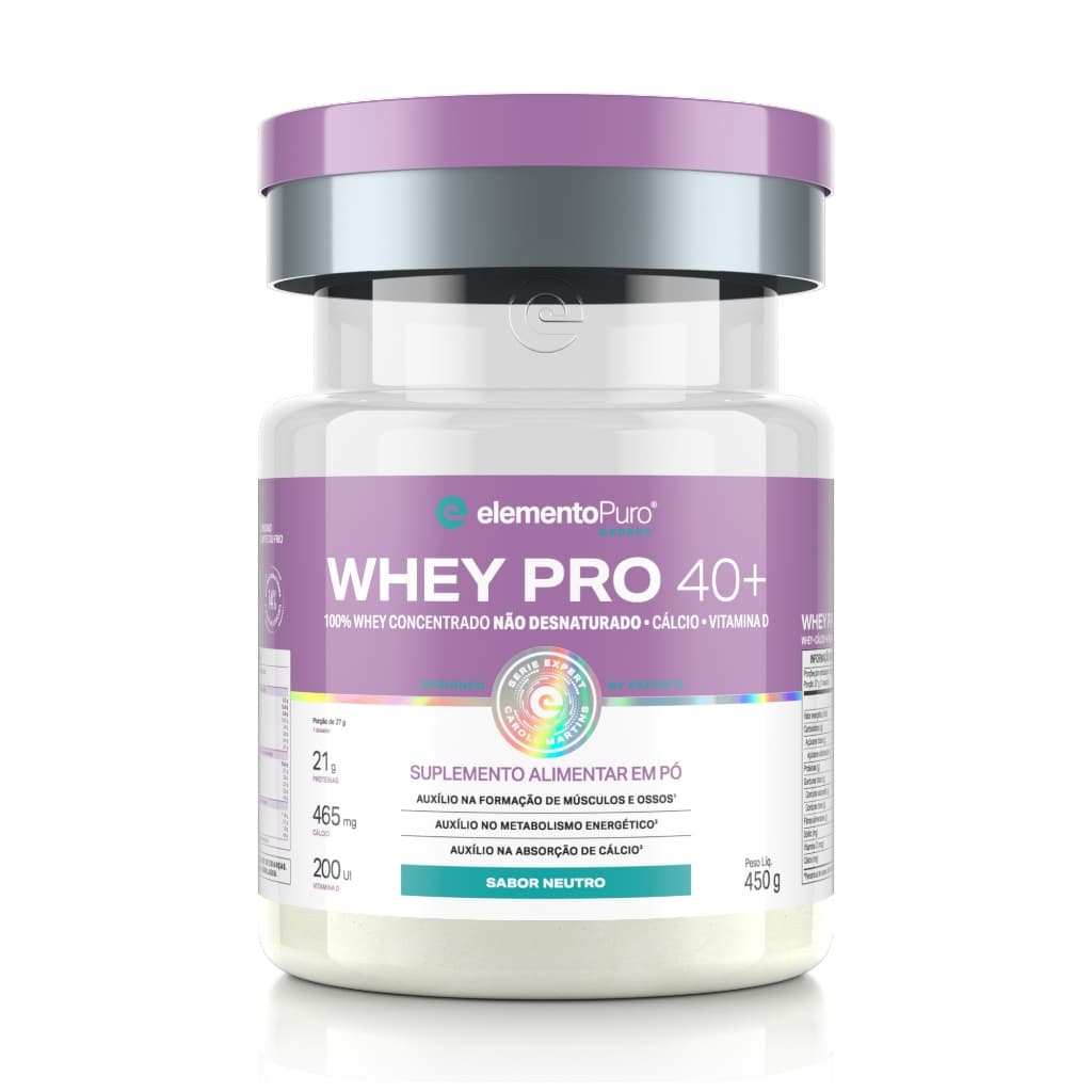 Whey Protein WHEY PRO 40+ 450g Whey Concentrado Não Desnaturado + Cálcio + Vitamina D elementoPuro