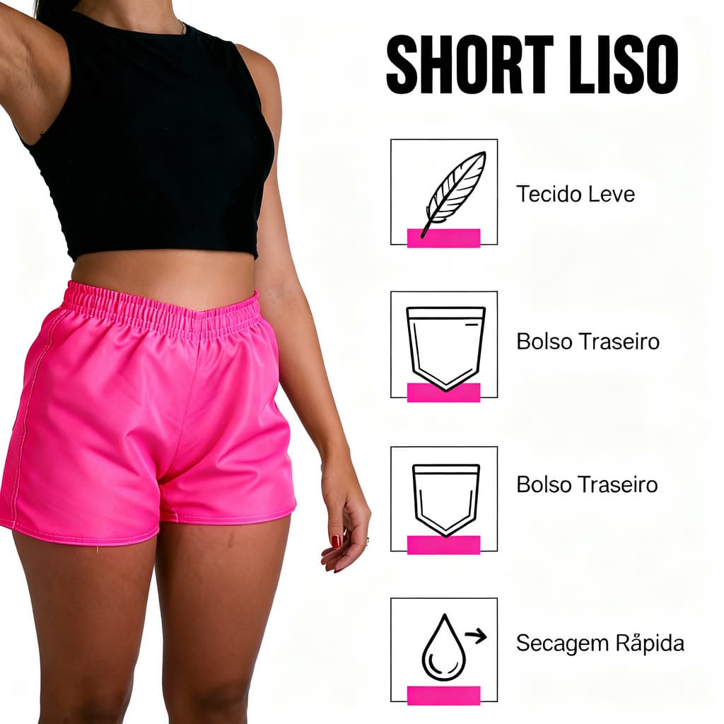 Kit 10 Short Liso Feminino Tactel Shortinho Academia Praia Look Casual Top
