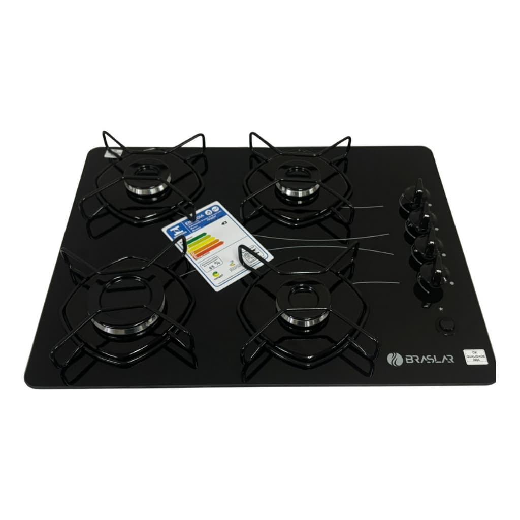 Cooktop Braslar Pop Gás 4 Bocas Bivolt Mesa Vidro - Cor Preto