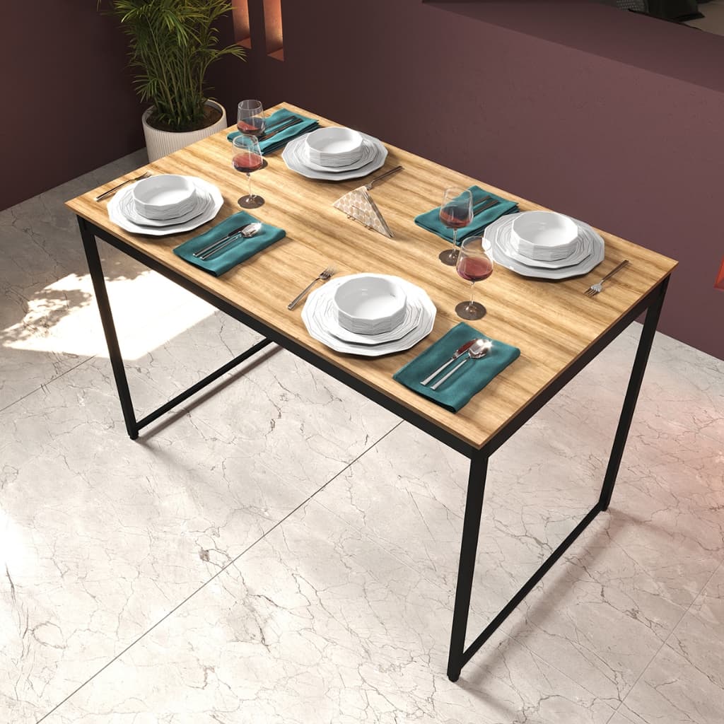 Mesa de Jantar Industrial 4 Lugares Cozinha 105 x 45 cm com Tampo de Madeira e Pés Metal ShoopMaga