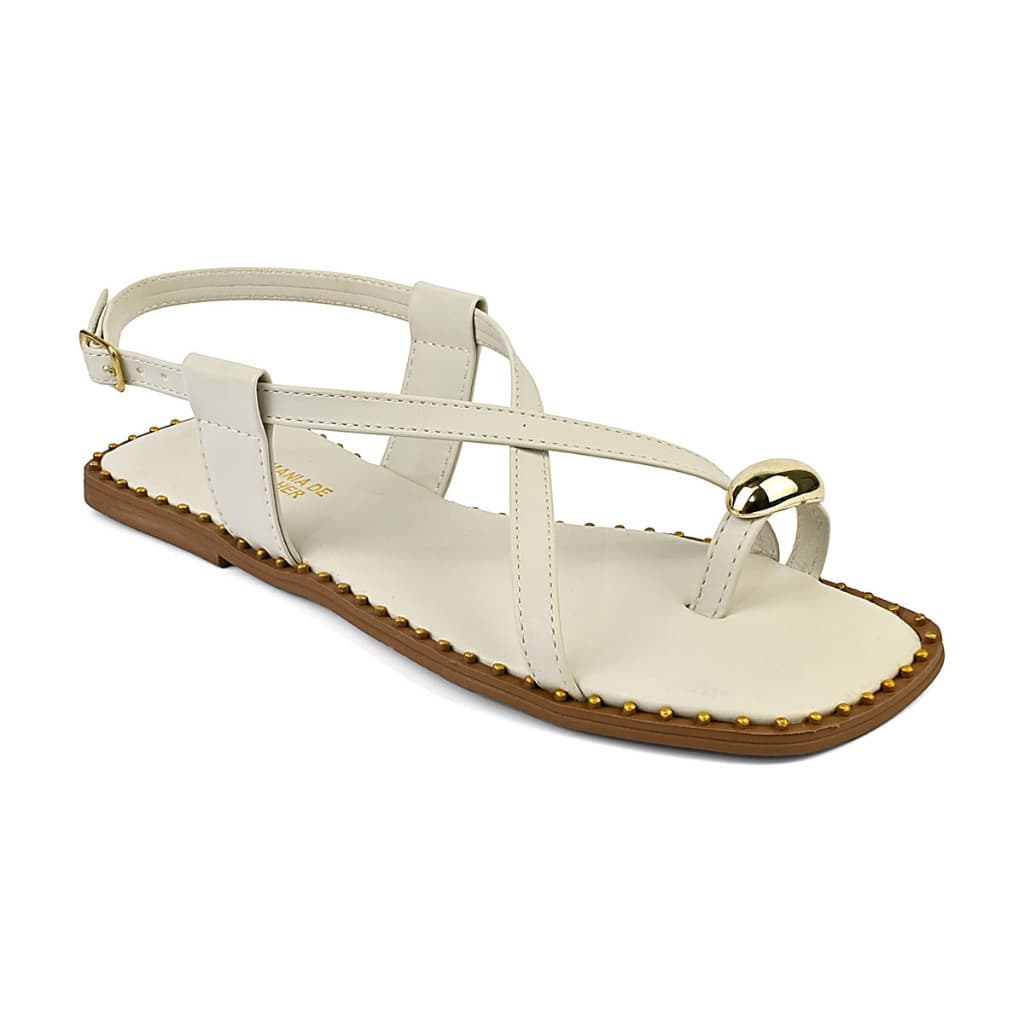 Sandália Feminina Rasteira Chinelo Bico Quadrado Tira Dedinho Rasteirinha Confórtavel Flat Off/Preto