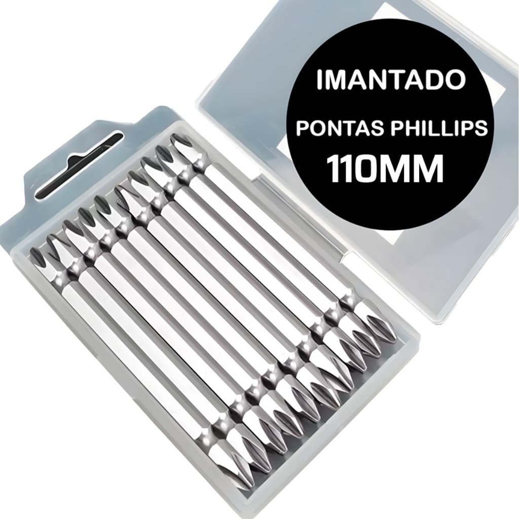 Bits Parafusadeira 110 Longas Ponteiras Duplas Ph2 Philips Aço Cromo Vanádio Para Furadeira e Parafusadeira