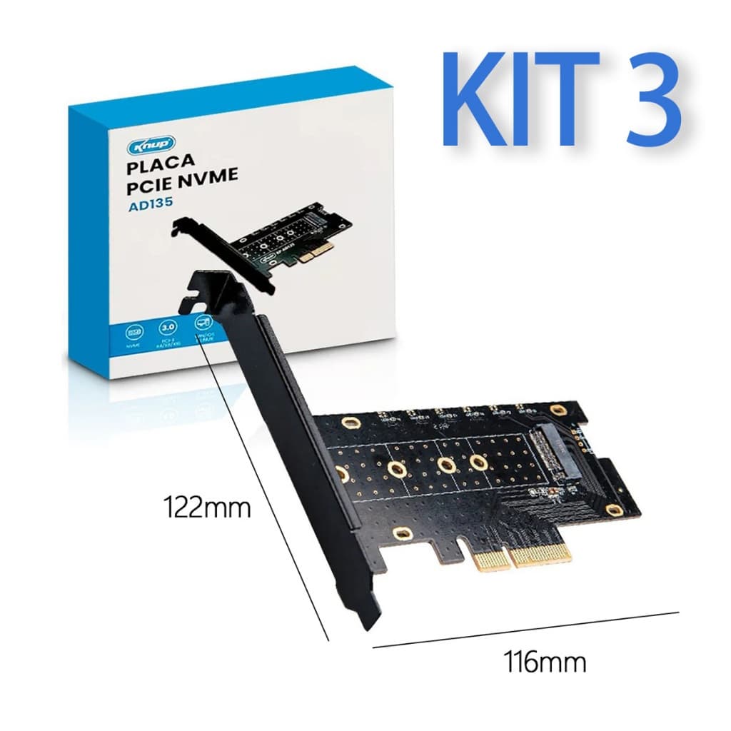 Kit Adaptador Placa Ssd Pci-express Nvme M2 Para Pci-express X4 X8 X16 com Chave de Fenda Knup