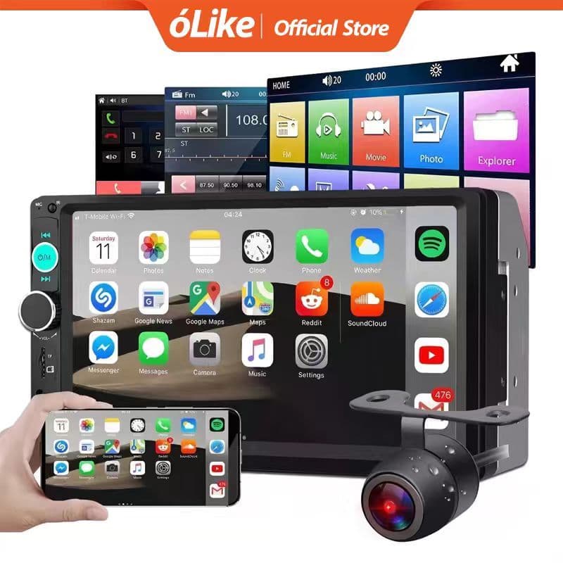 óLike Multimídia 7 Polegadas 2 Din Mp5 Carplay Espelhamento Bluetooth Usb Sd com Controle Remoto
