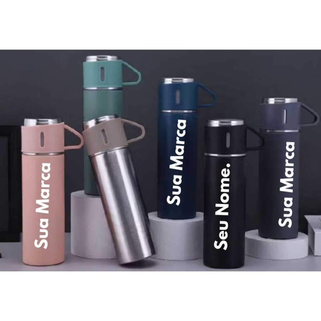 Kit Garrafa Térmica 500 ML Com 3 Xicaras Personalizado 80 Unidades