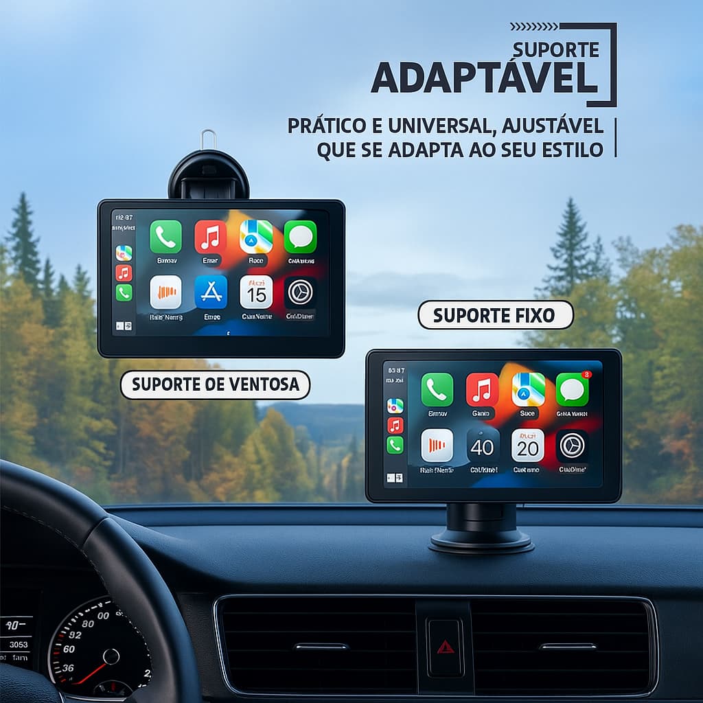 Tela central Multimídia Universal 7" CarPlay Android iOS • Bluetooth • GPS • Espelhamento Celular