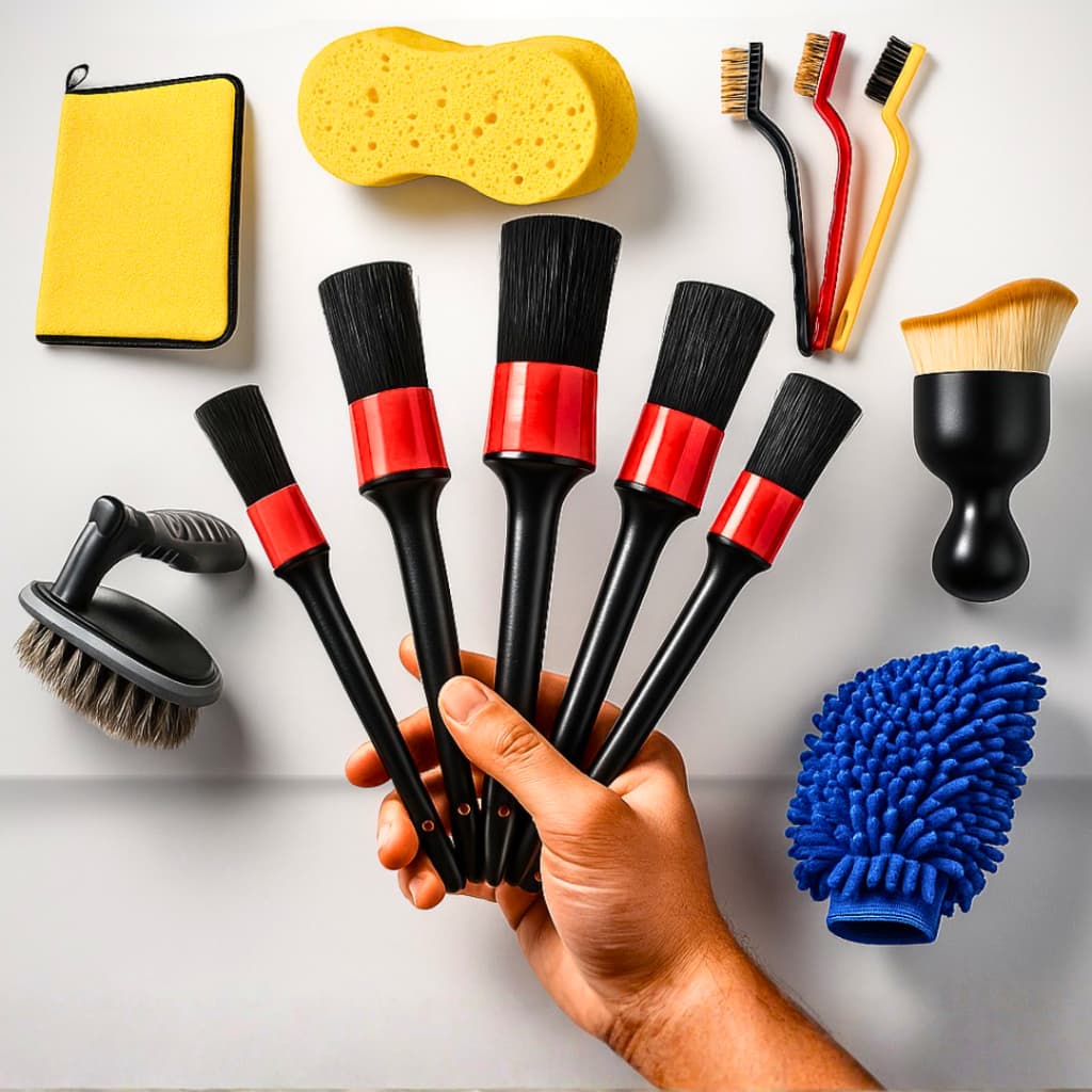 Kit Automotivo Pincel Automotivo Luva Microfibra Flanela 30x40 cm Escovinha Aço Escova Pneu Esponja Lavar Carro
