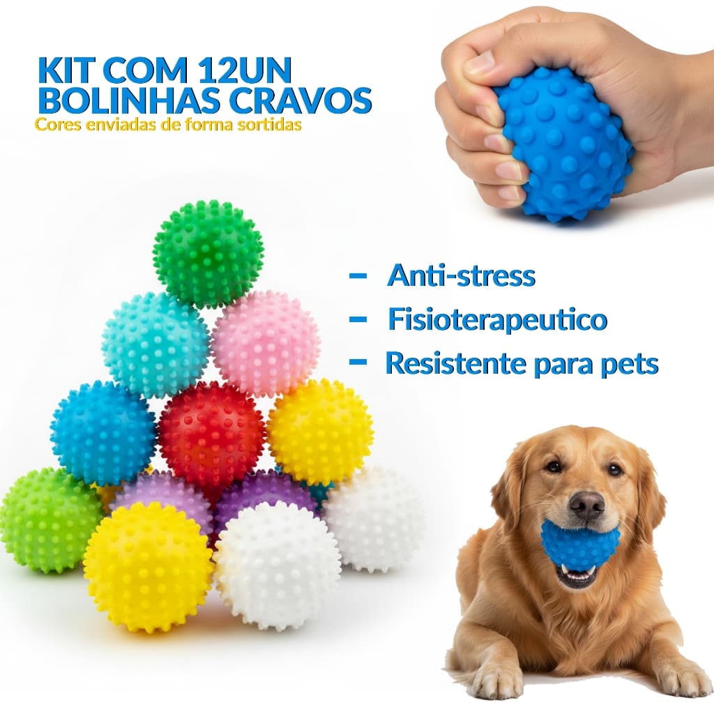 Bolinha Anti-stress Bola C/ Cravo Fisioterapia Pets C/12 Bolinha Pet