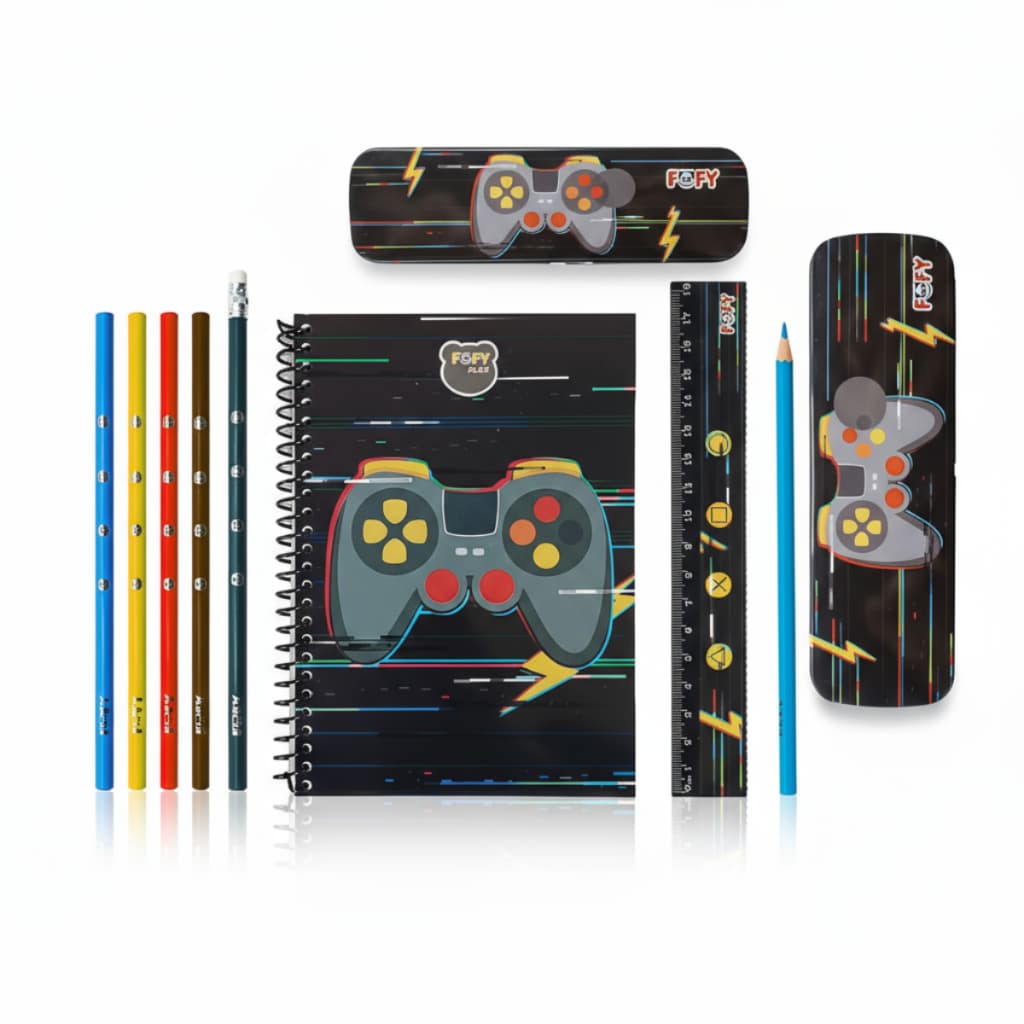 Kit Material Escolar Gamer Fofy Completo Volta às Aulas Caderno 60 Folhas Estojo Lápis Premium