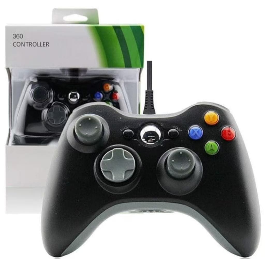 Controle com Fio USB para Xbox 360 e PC – Console Preto