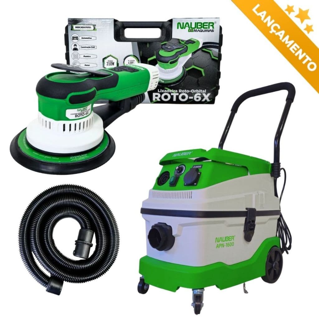 Kit Lixadeira Roto Orbital 6X + Aspirador APN1600 220V para Massa Acrílica