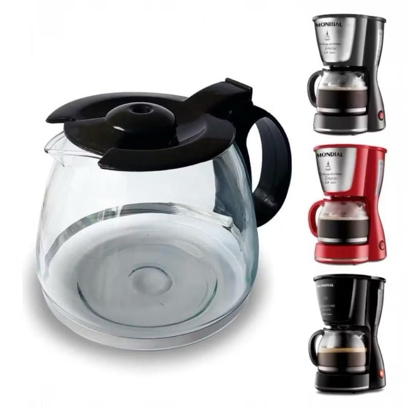 Jarra de Reposição Para Cafeteira Mondial Dolce Arome Inox 18 Xicaras ,Cor Preta , Vidro Reforçado