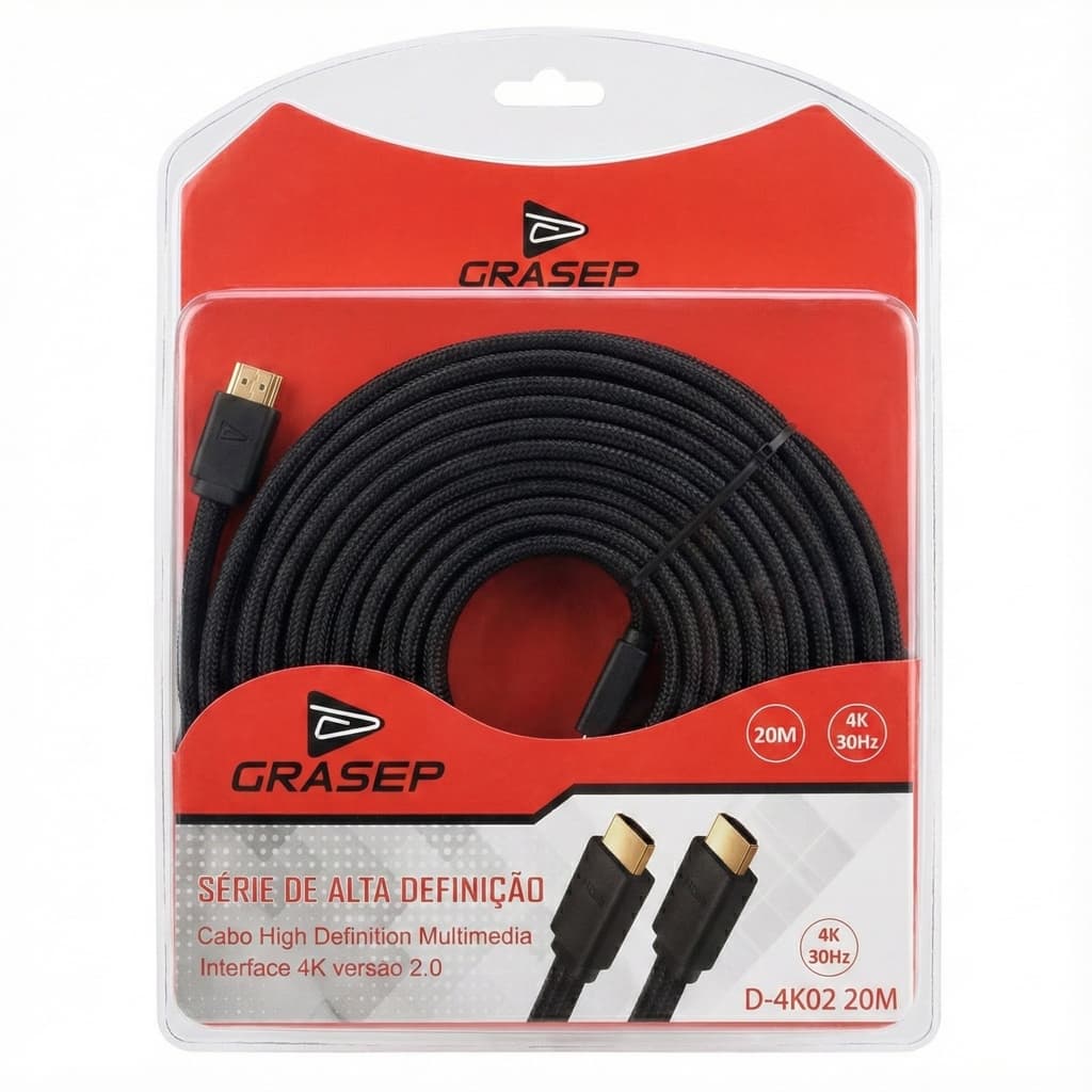 Cabo HDMI 4K 2.0 20m Alta Definição Conector Dourado TV PC Game Notebook Monitor Projetor Cabo Longo Reforçado 30hz