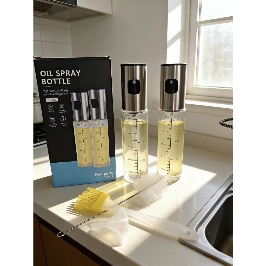 Kit 2 Frascos Spray de Óleo e Vinagre Vidro Grosso com Bico Inox Presente Prático de para Cozinha
